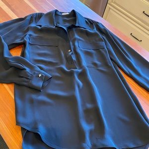 Black 100% Silk blouse with fancy button detail